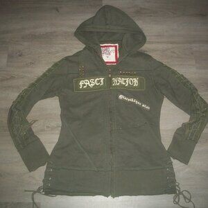 womens urban hoodie.sweatshirt.lace-up details.army fatigue green.size medium